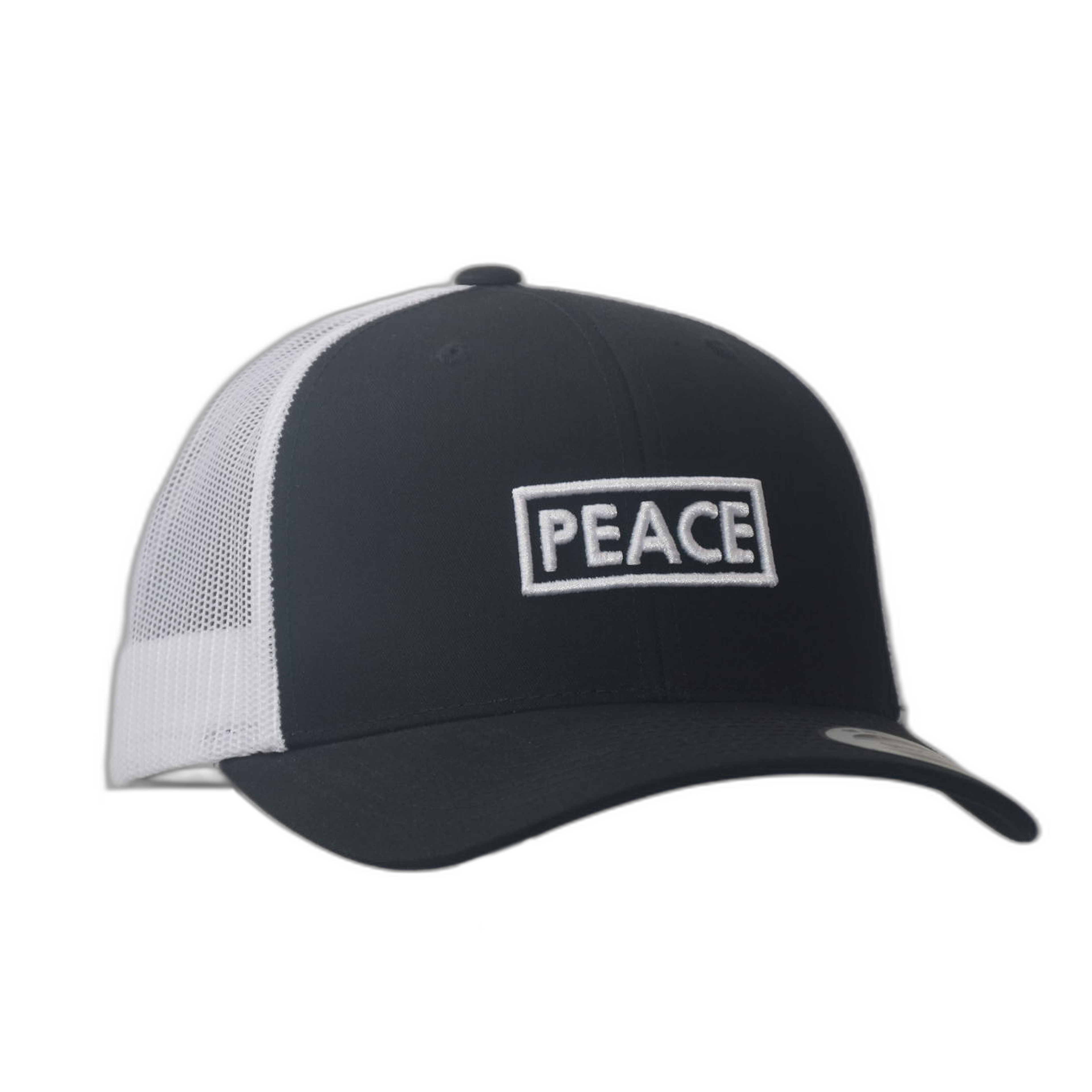 Casquette Trucker PEACE Bicolore Noire Blanche - Logo Blanc