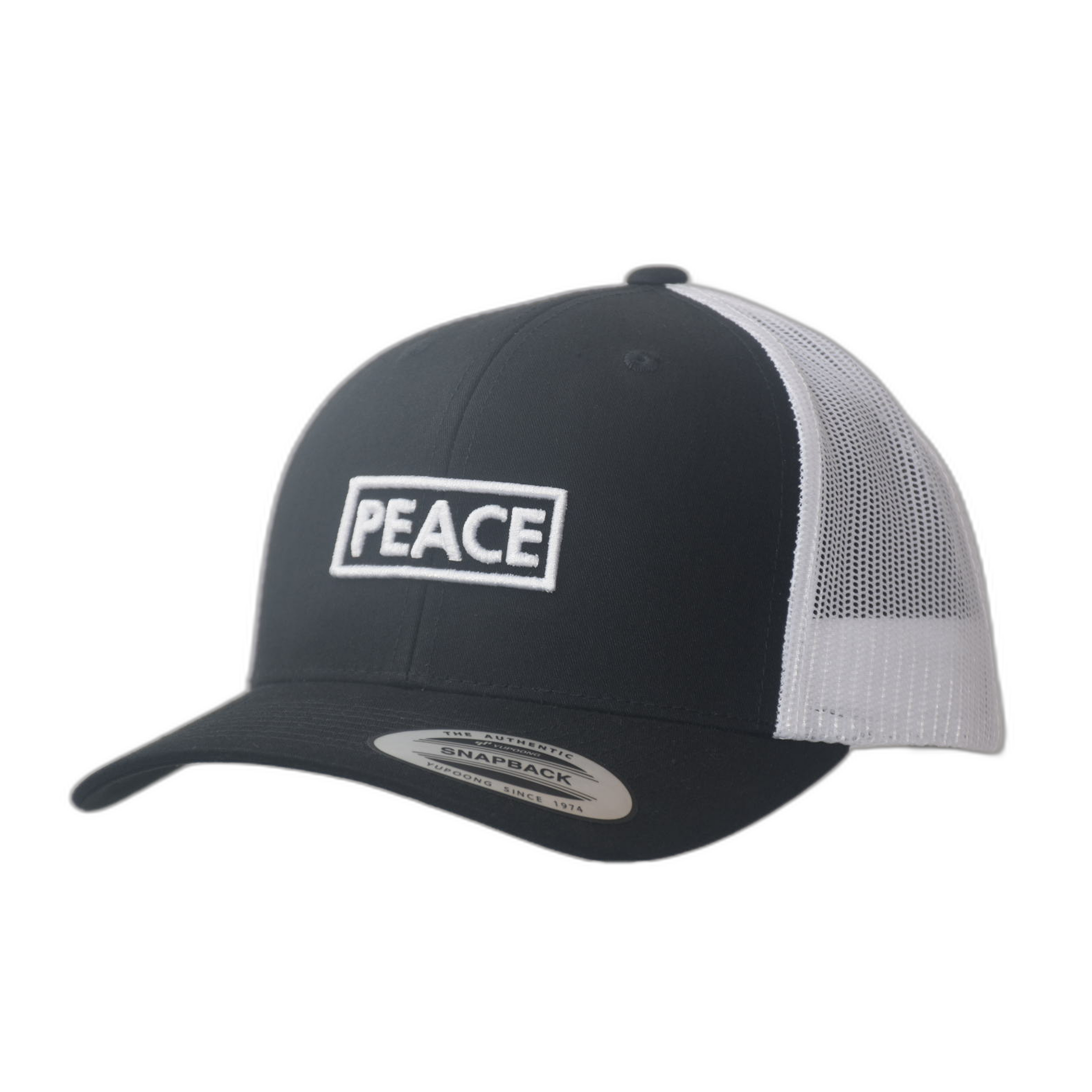 Casquette Trucker PEACE Bicolore Noire Blanche - Logo Blanc