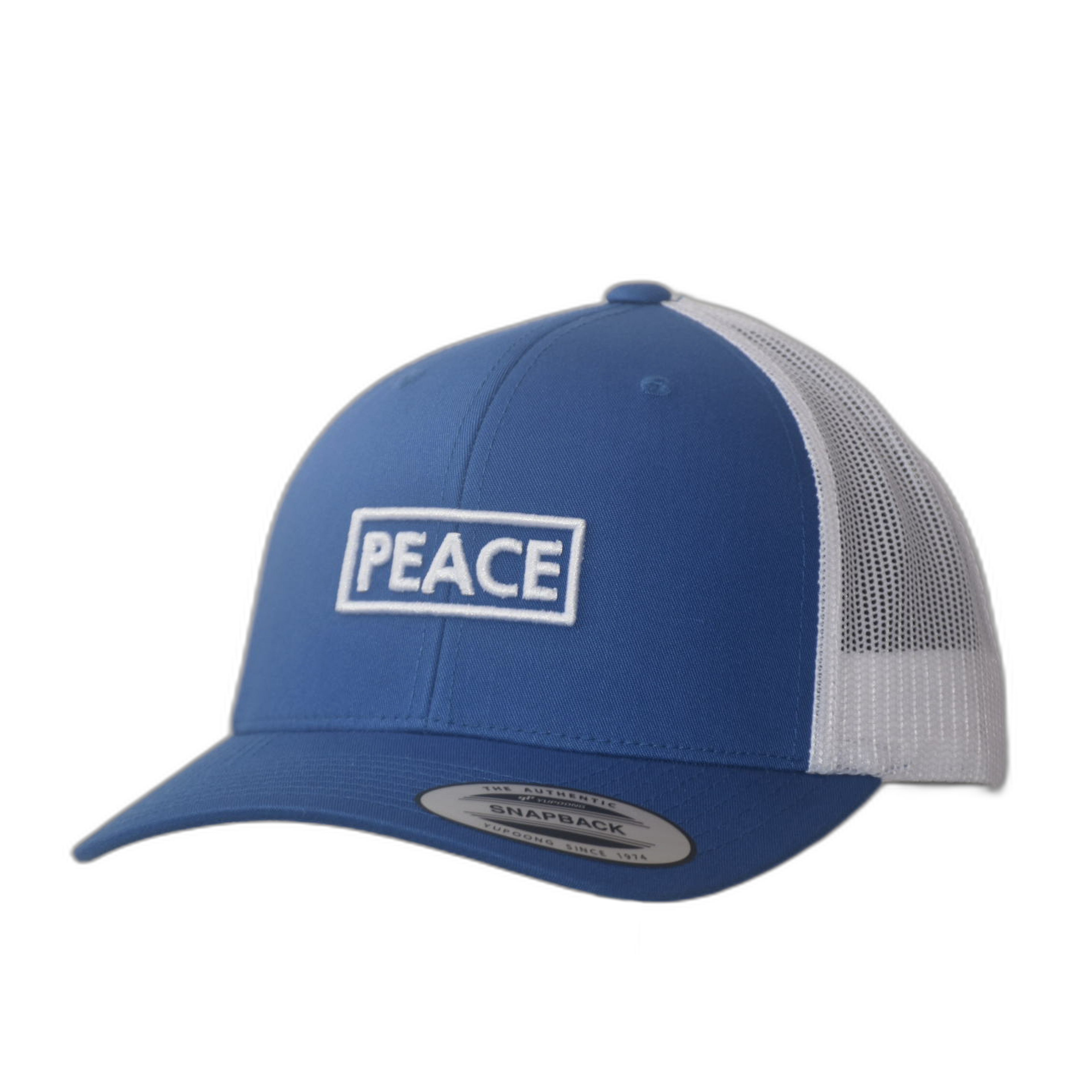 Casquette Trucker PEACE Bicolore Bleue Blanche - Logo Blanc
