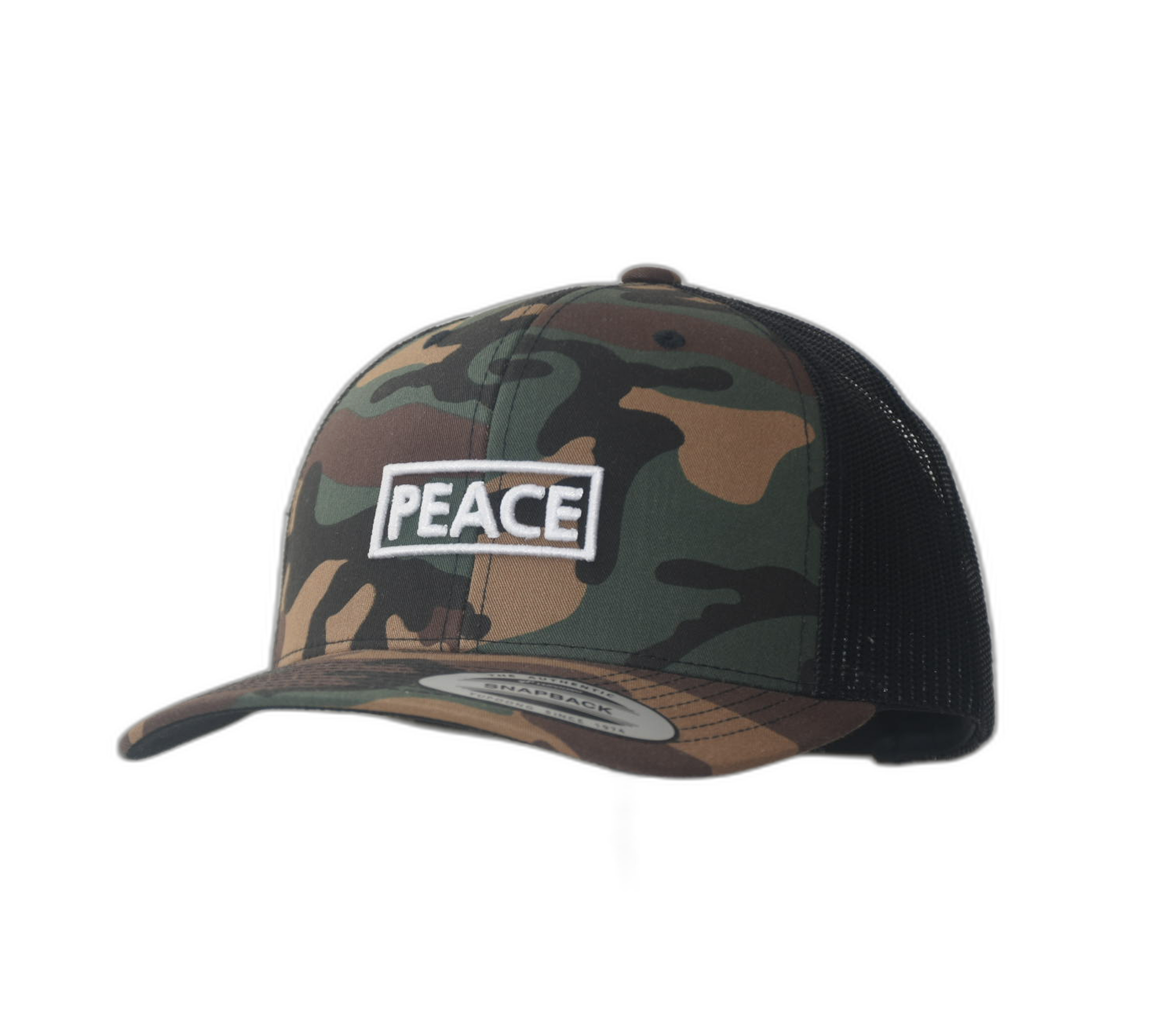 Casquette Trucker PEACE Uni Camouflage - Logo Blanc