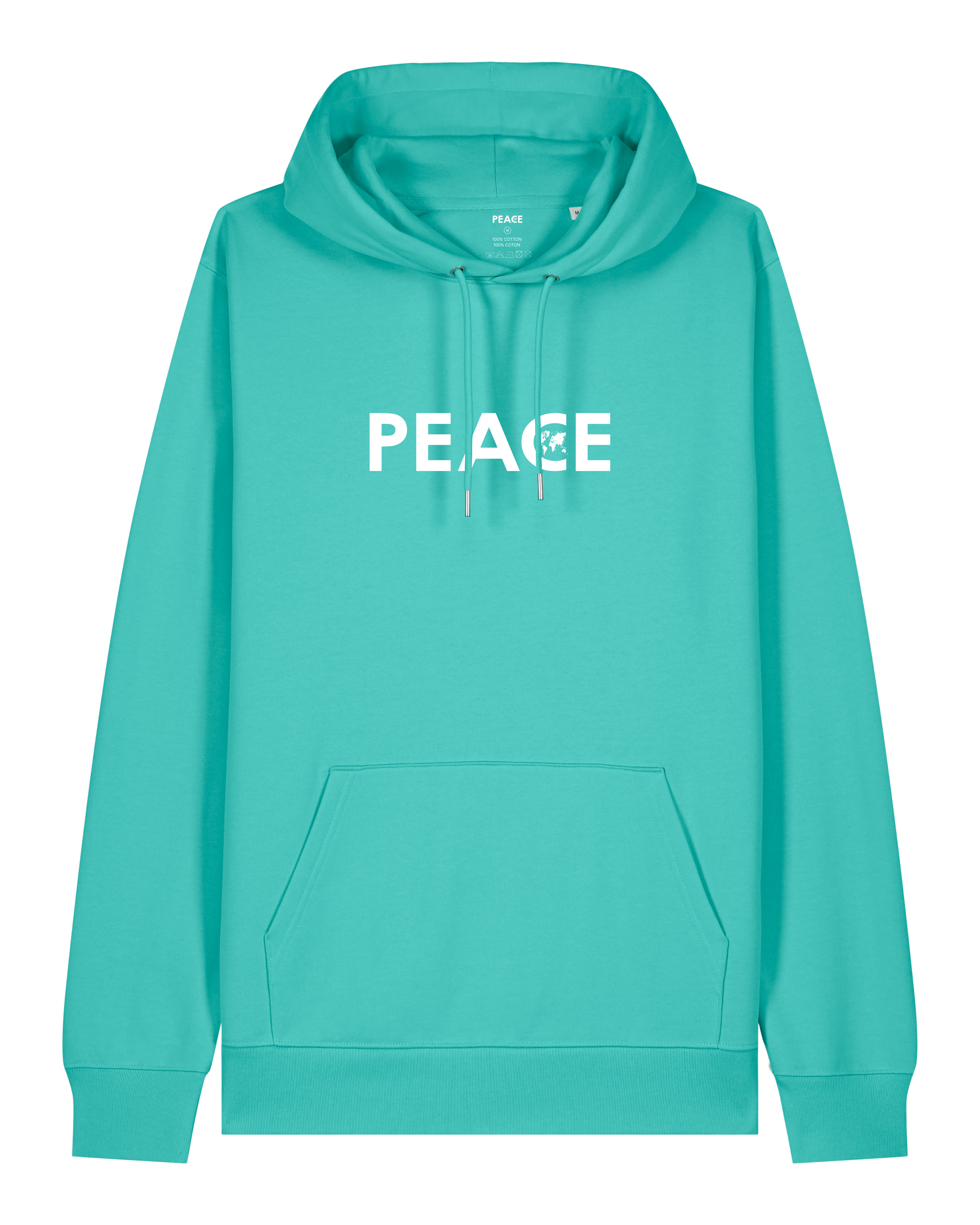 Sweat à Capuche PEACE Classic Bleu Piscine - Logo Blanc