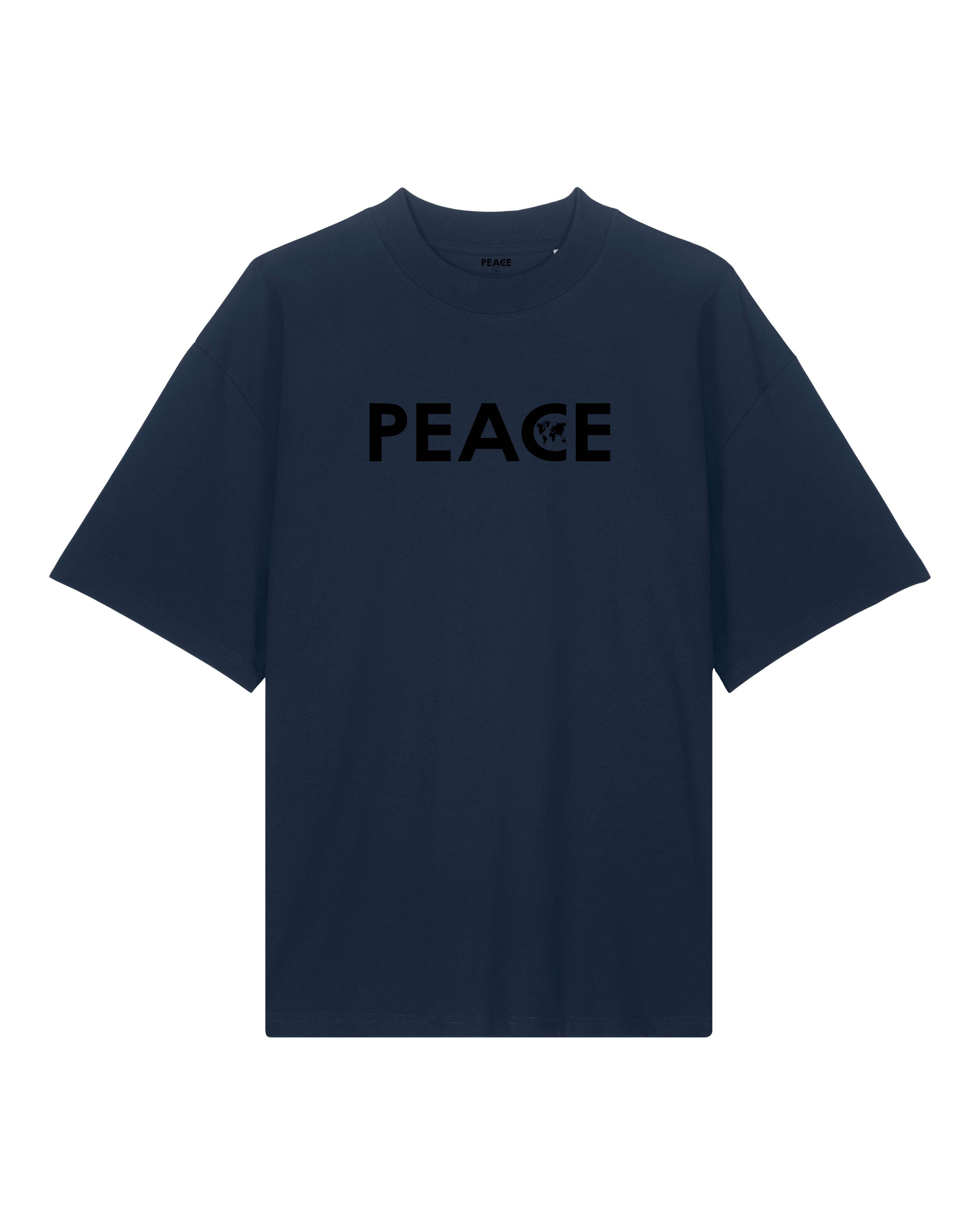 T-Shirt Oversize PEACE Classic Bleu Marine - Logo Noir