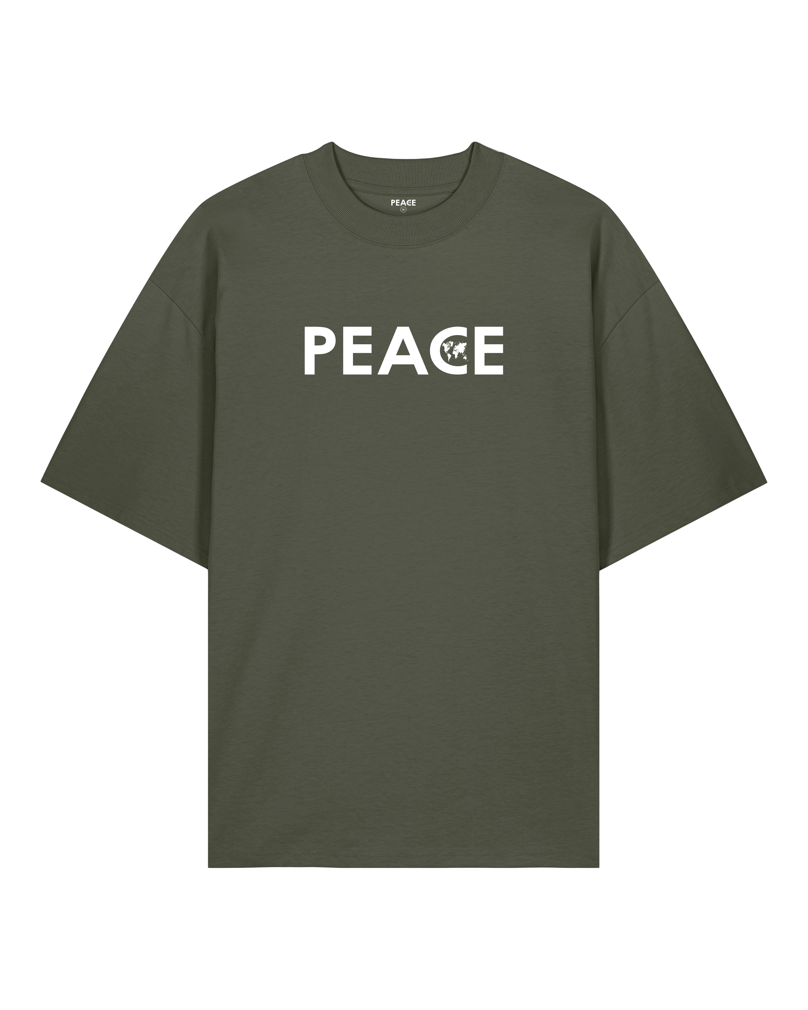T-Shirt Oversize PEACE Classic Kaki - Logo Blanc