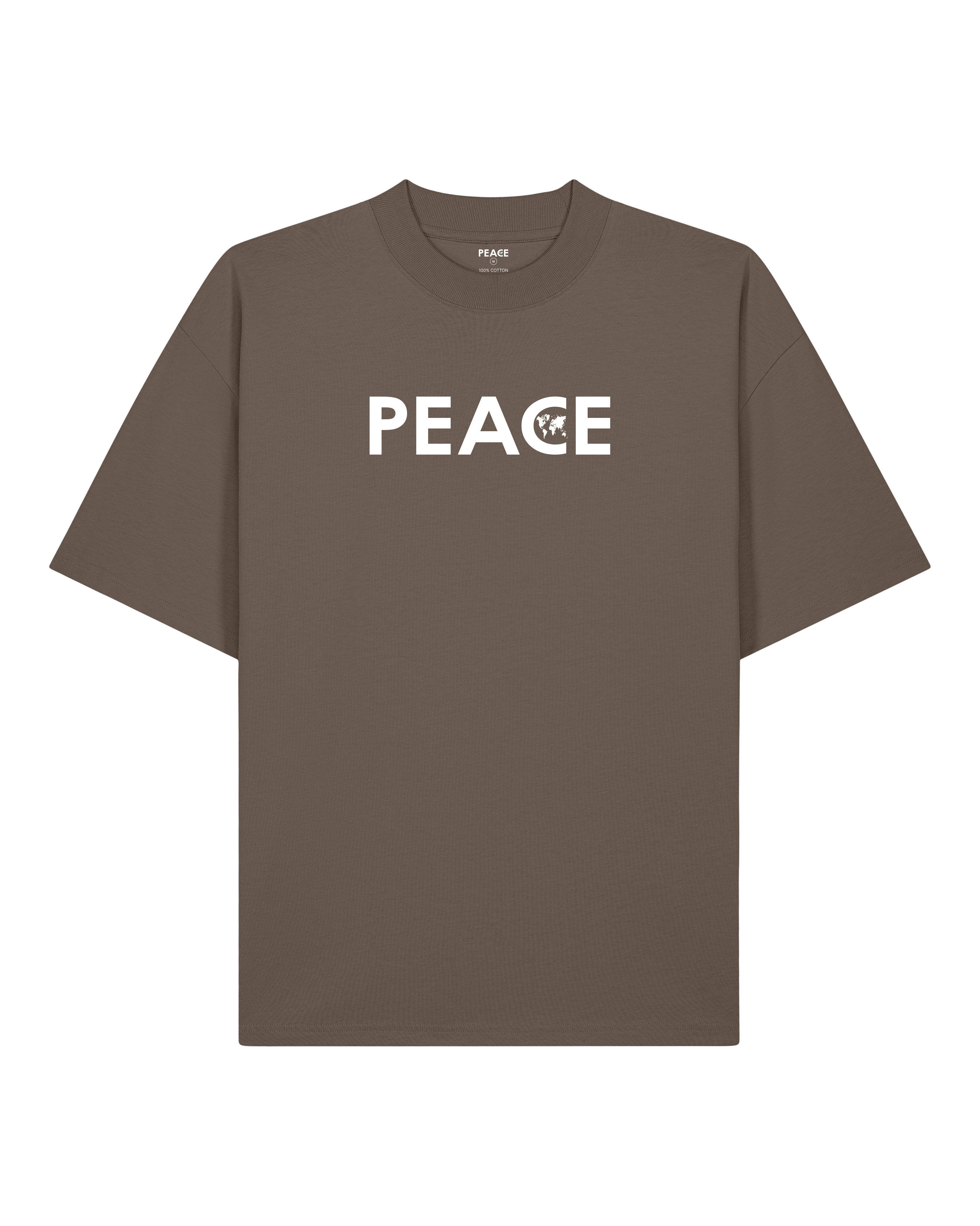 T-Shirt Oversize PEACE Classic Mocha - Logo Blanc