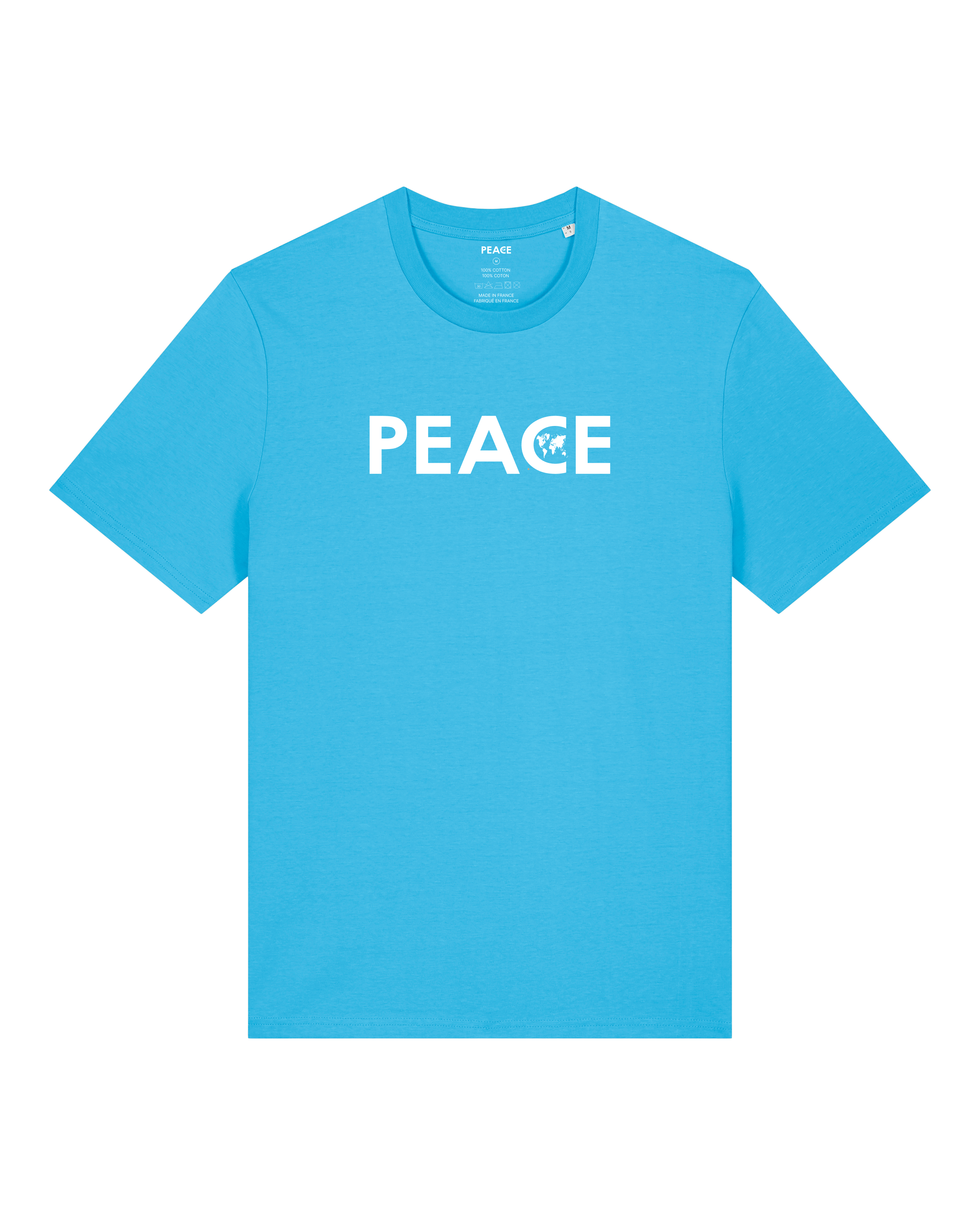 T-Shirt PEACE Classic Aqua Blue - White Logo